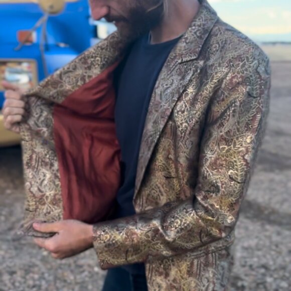 70s Vintage Gold Paisley Coat Unisex Chetta B Evening - Picture 5 of 14